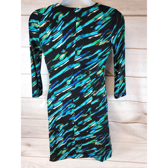 CALVIN KLEIN Womens Green/Blue/Black Wrap Style 3/4 Sleeve Dress Size 6 - Picture 5 of 10